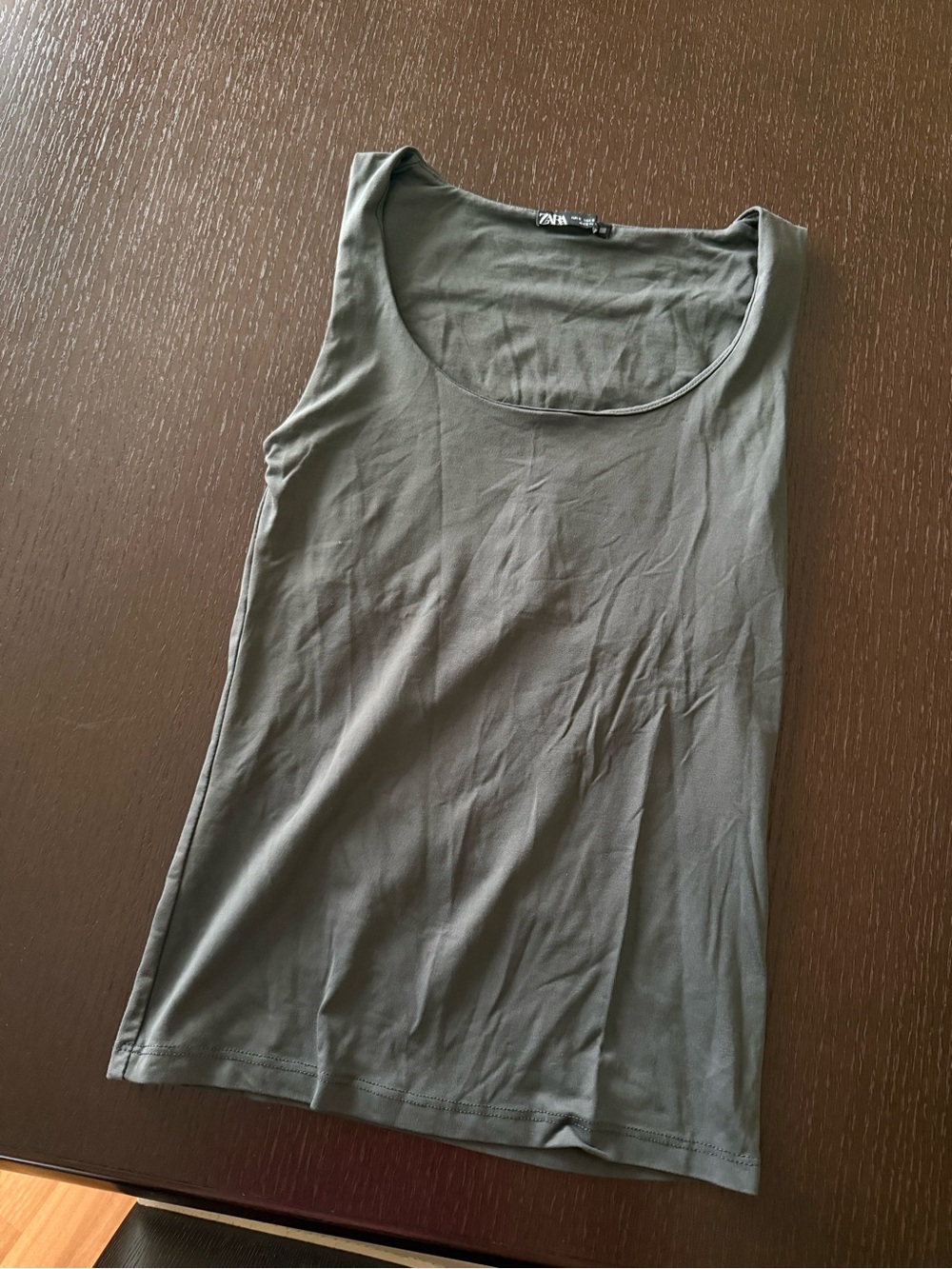 ZARA Basic Scoop Neck Tank Top - Olive Green